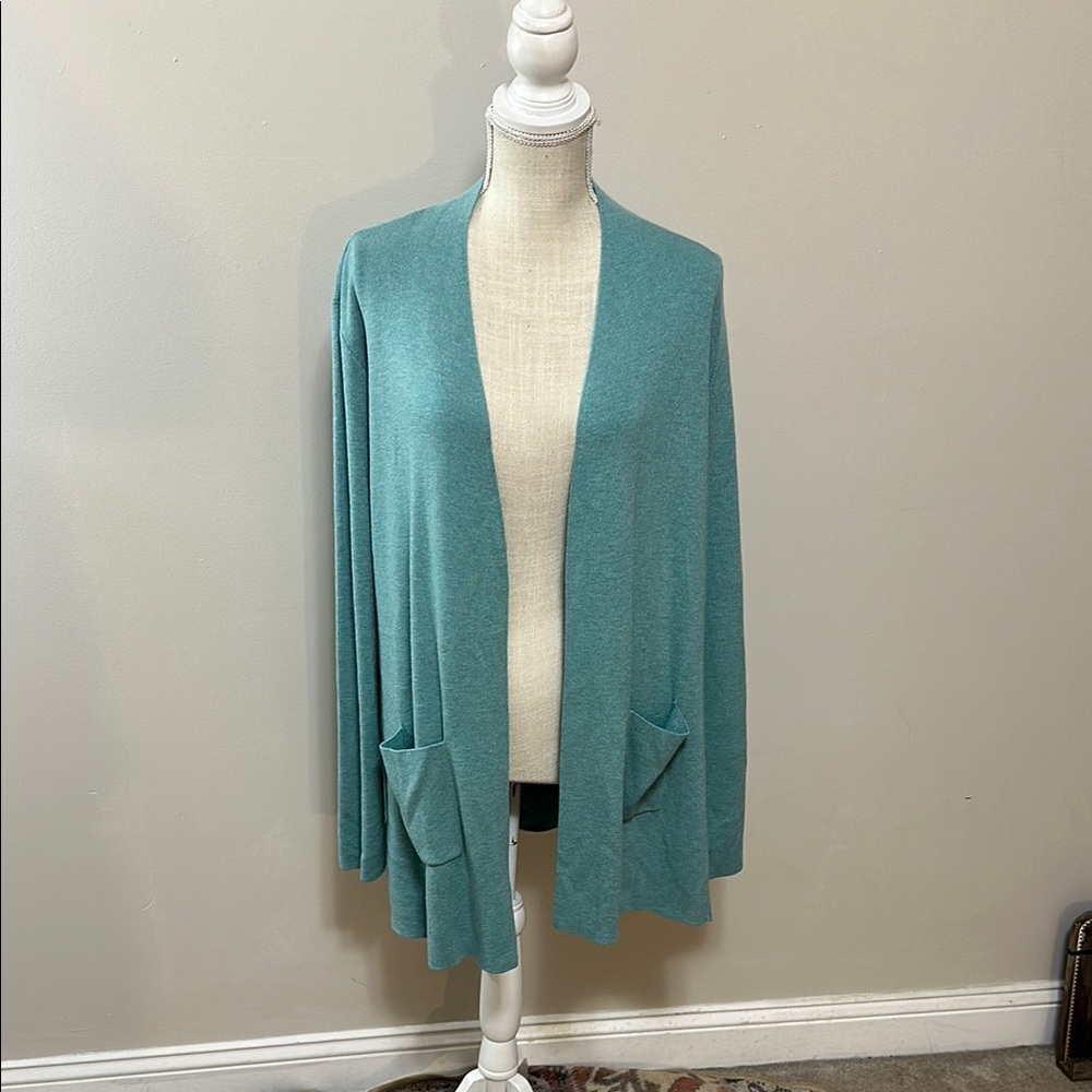 Orvis Teal Cardigan Sweater‎ Open Front Relaxed Fit